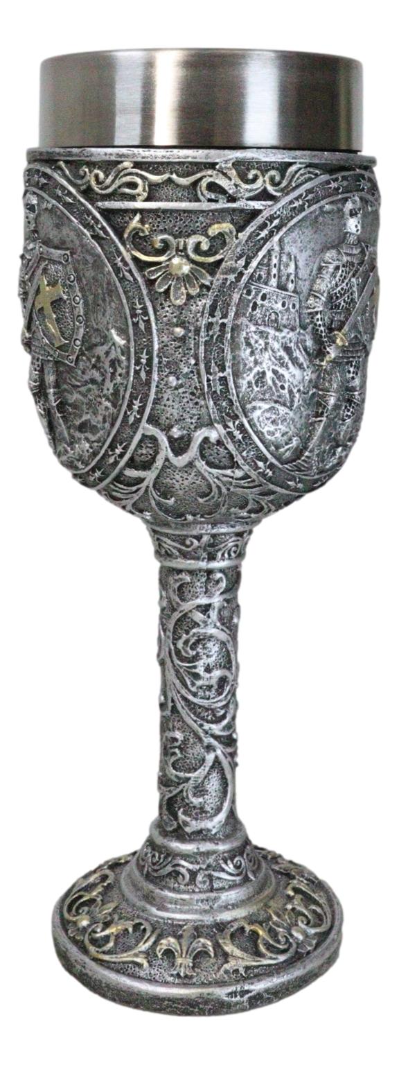 Medieval Templar Crusader Knight Suit of Armor On Guard Wine Goblet Chalice