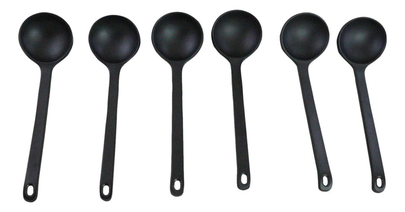 Pack Of 6 Ridged Matte Black Melamine Stirring Mixing Serving Ladle Spoons