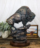 Large 20"H North American Grassland Plains Bison Buffalo On Rocky Slope Statue