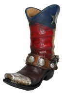 Rustic Western Star Texas Patriot Cowboy Horseshoe Boot With Spur Vase Planter