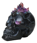 Macabre Wicca Magic Purple Hues Crystals Black Cranium Skull Figurine