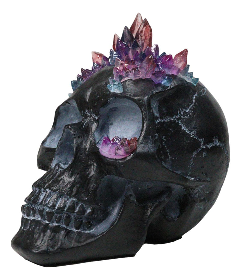 Macabre Wicca Magic Purple Hues Crystals Black Cranium Skull Figurine