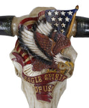 Rustic Western Cow Skull With Bald Eagle American Flag Spirit Of USA Wall Decor