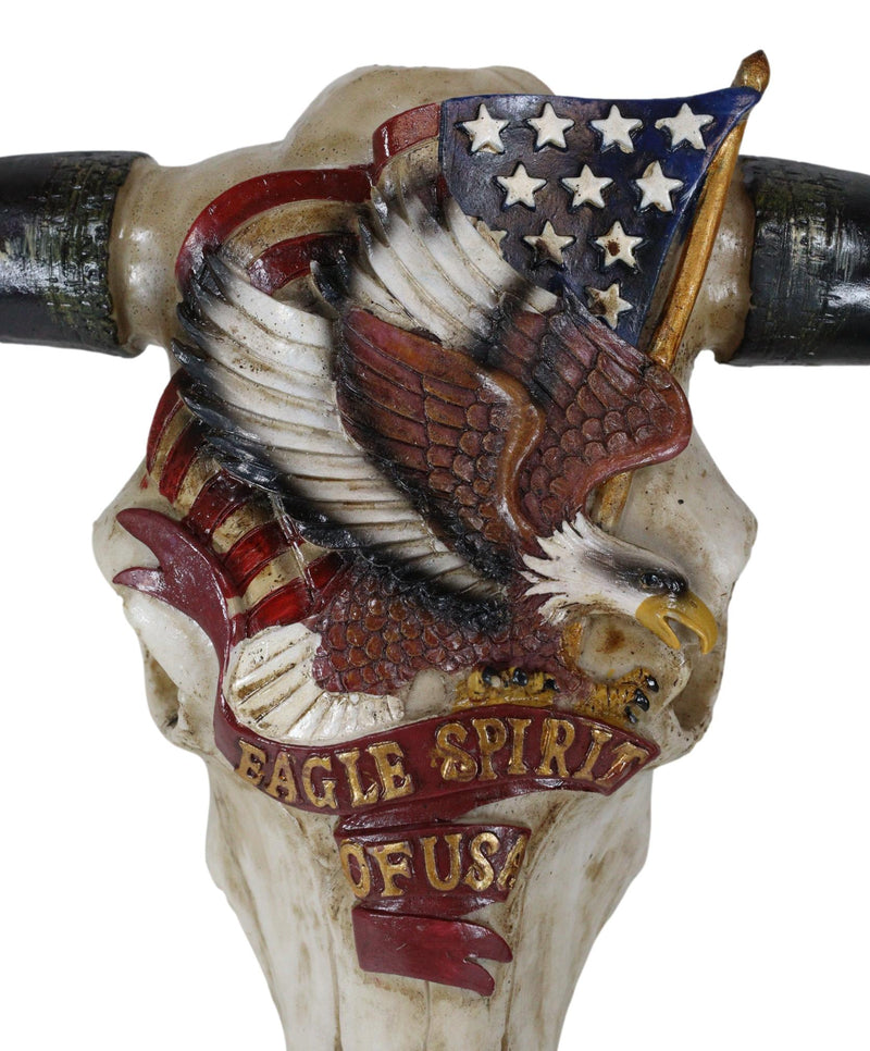 Rustic Western Cow Skull With Bald Eagle American Flag Spirit Of USA Wall Decor