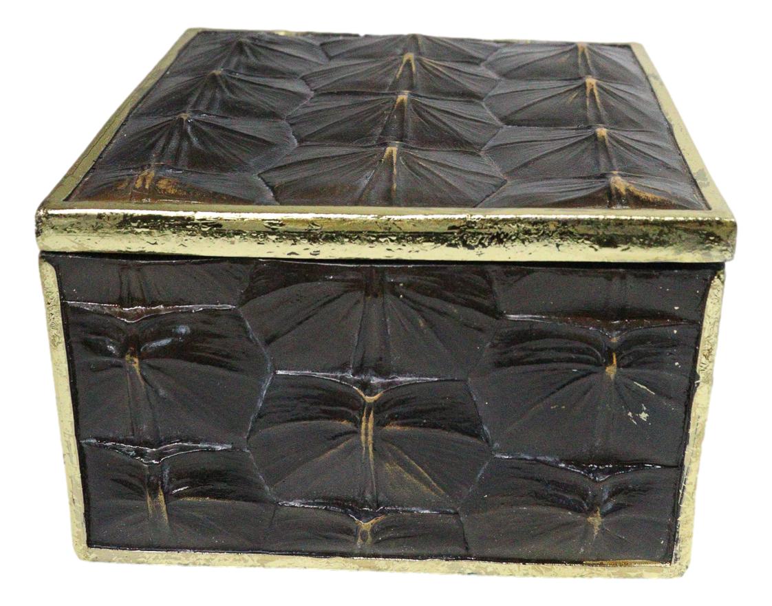 Realistic Faux Turtle Shell Print With Gold Trim Decorative Jewelry Trinket Box