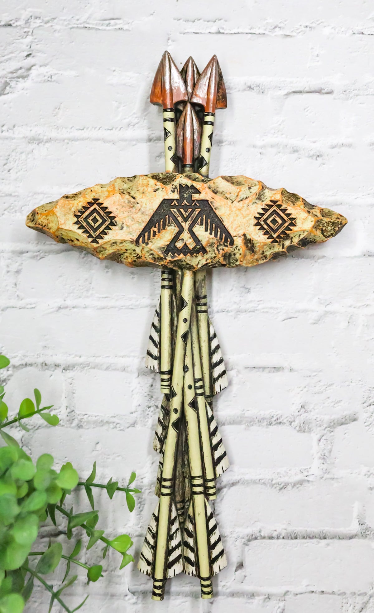 Southwestern Tribal Indian Arrows Eagle Carved Stone Knife Wall Cross Plaque