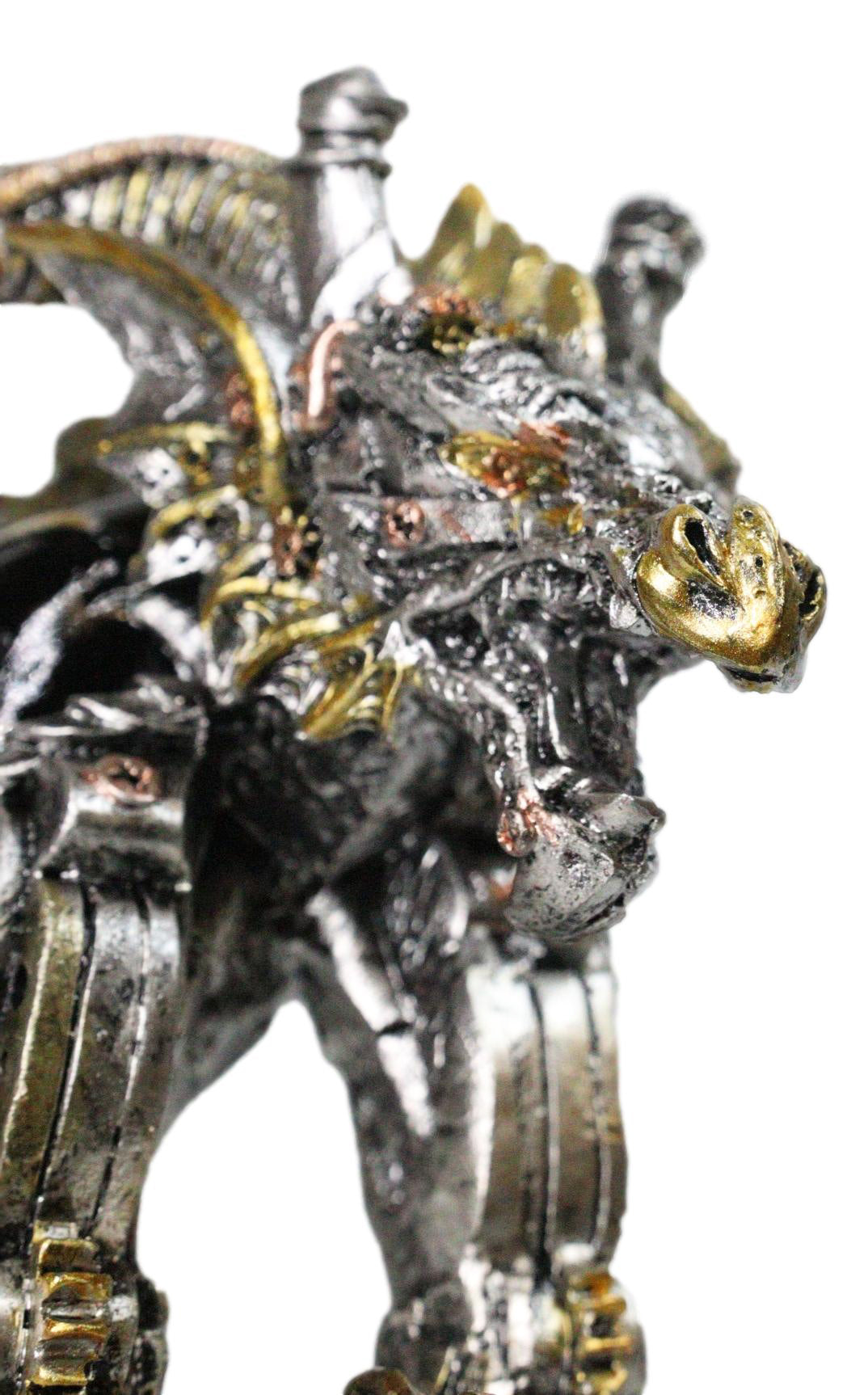 Dragon Motorcycle Metallic Silver & Gold Hot Rod Bike Sculpture Flame Accents