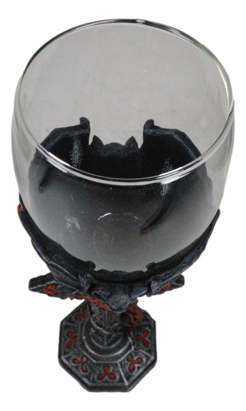 Gothic Macabre Flying Bat Cathedric Cross With Red Gems And Roses Wine Goblet