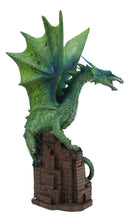Green Terra Wyvern Monarch Dragon Perching On Medieval Castle Tower Figurine