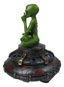 Green Roswell Alien On Spaceship Saucer Incense Burner Decorative Box Figurine