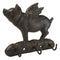 Cast Iron Whimsical Flying Pig Angel 3-Peg Wall Hook Decorative Sculpture