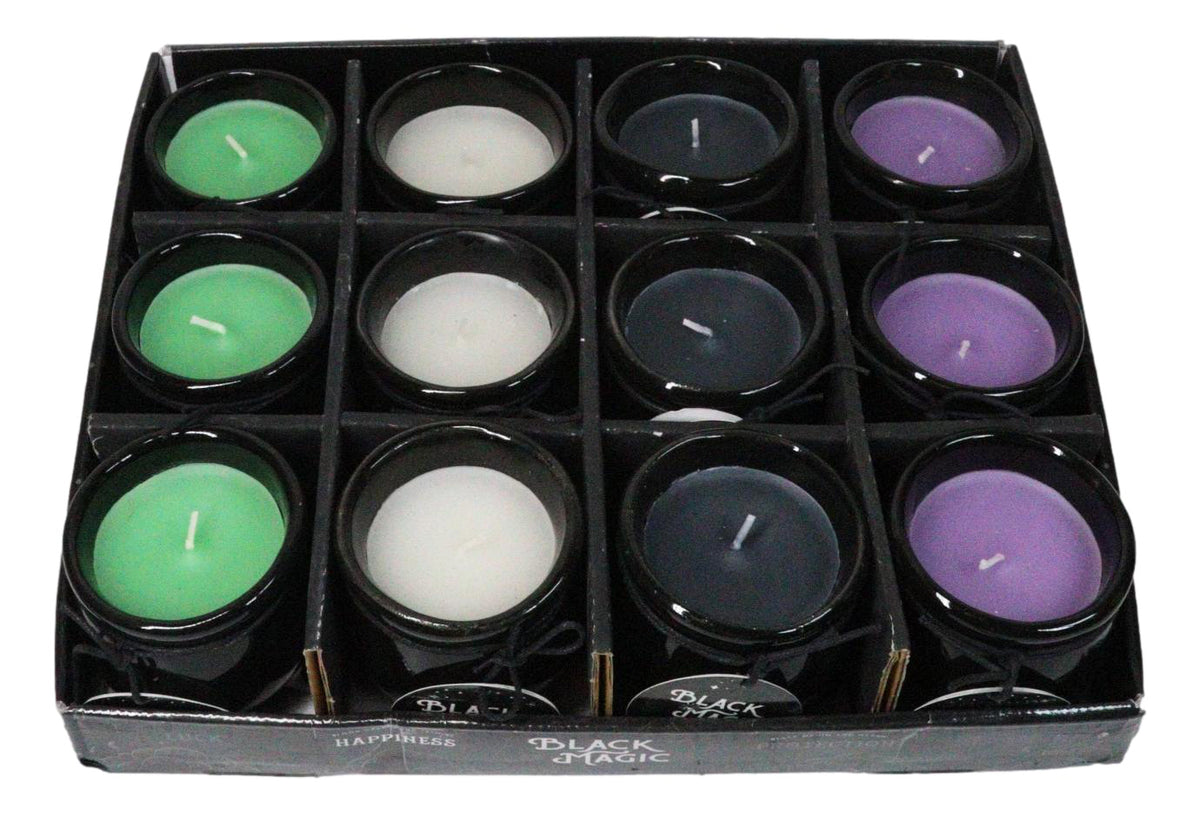 Pack of 12 Ceramic Witch Halloween Black Magic Cauldron Scented Pillar Candles