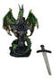 Green Druid Dragon With Celtic High Cross & Gothic Sword Letter Opener Figurine