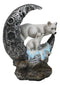 Winter Snow White Wolf With Pup Cub By Snowy Crater Crescent Moon Figurine