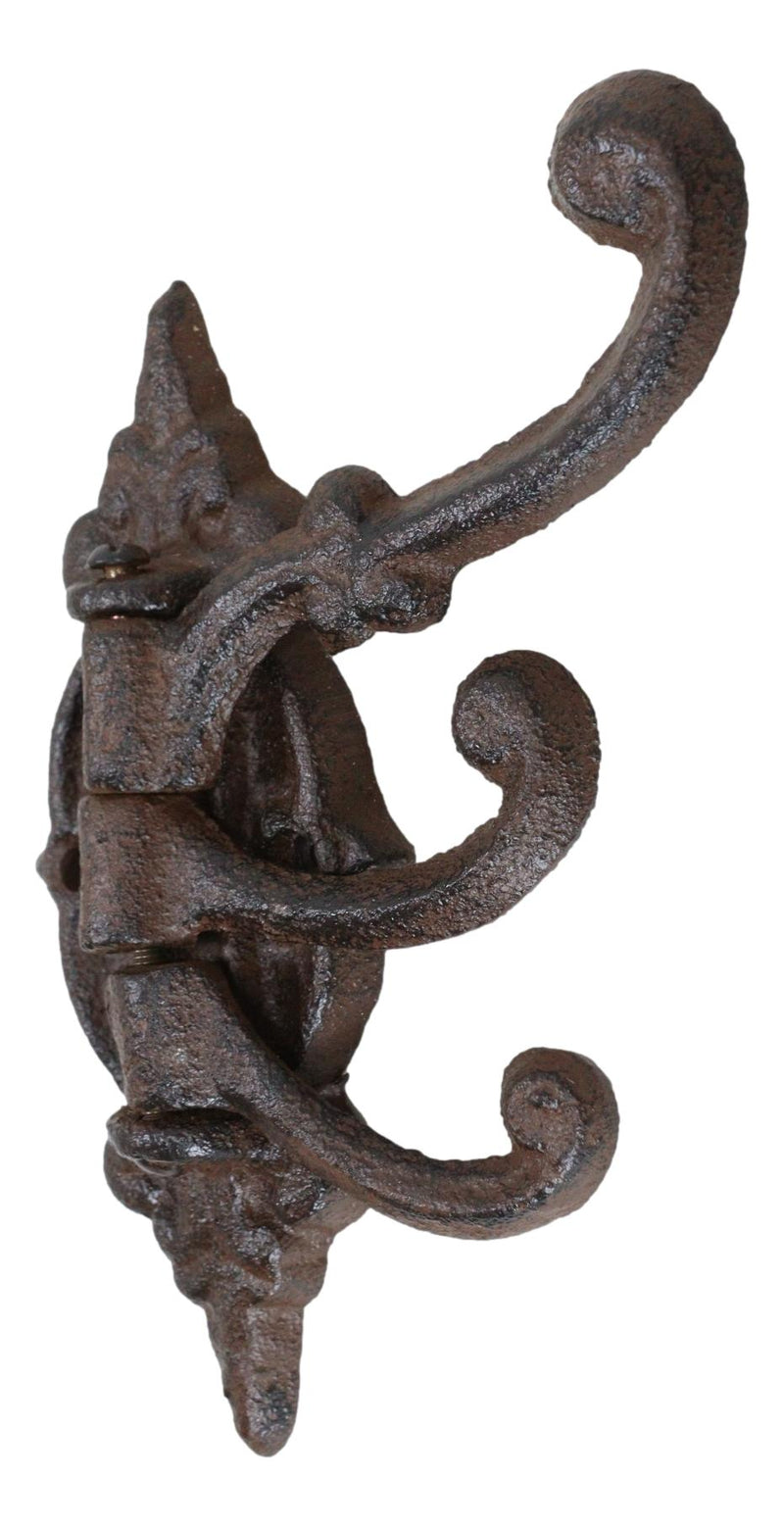 Pack Of 2 Cast Iron Rustic Victorian Scrollwork Spinning Swivel 3 Peg Wall Hooks
