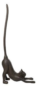 Rustic Cast Iron Crouching Kitty Cat with Long Tail Kitchen Paper Towel Holder