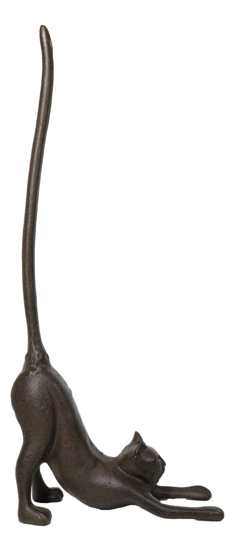 Rustic Cast Iron Crouching Kitty Cat with Long Tail Kitchen Paper Towel Holder