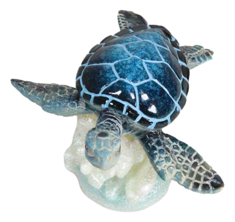 Ocean Marine Blue Giant Sea Turtle Swimming Over LED Light Coral Reef Figurine