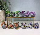 Set of 12 Metallic Red Green Purple Blue Baby Dragons In Eggs Mini Figurines