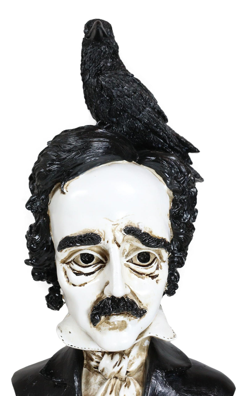 Gothic Day of The Dead Edgar Allan Poe Bust With Quoth The Raven Crow Figurine