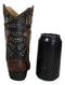 Western Cow Skull Turquoise Cross and Barbed Wires Cowboy Boot Vase Figurine