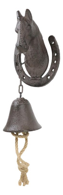 Cast Iron Rustic Western Horse Head With Horseshoe Door Wall Dinner Yard Bell