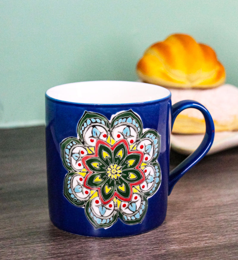 Indigo Ajna Eye Brow Chakra Zen Flower Of Life Mandala Circle Ceramic Mug Cup