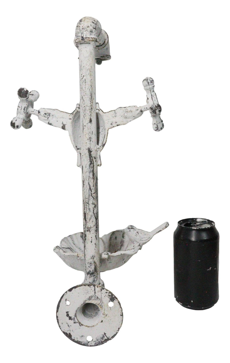 Cast Iron Antiqued White Spigot Faucet Bird On Flower Wall Bird Feeder Bath 16"H