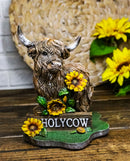 Western Scottish Highlands Cattle Cow with Sunflowers Holy Cow Plank Figurine