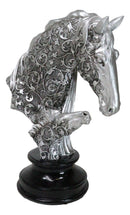 Silver Equine Mother Horse And Foal With Tooled Floral Vines Filigree Figurine