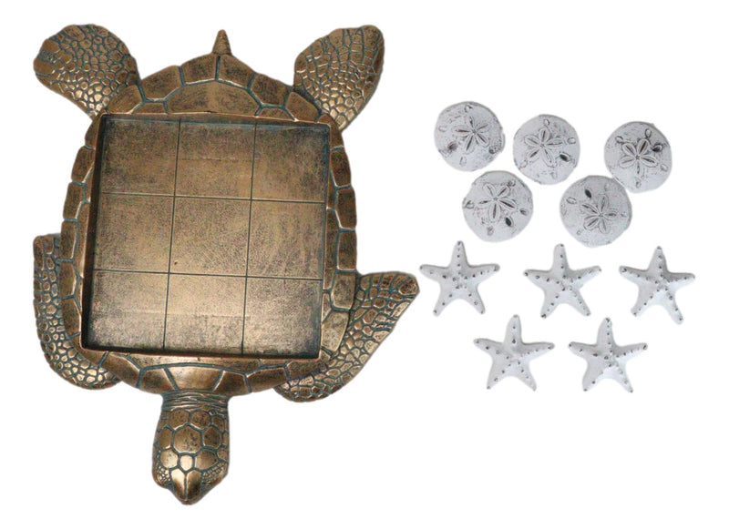 Marine Coastal Faux Bronze Sea Turtle Sand Dollars Starfishes Tic Tac Toe Set