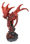 Wizard Fantasy Red Volcanic Dragon Perching On Rune Stone Tower Rock Figurine