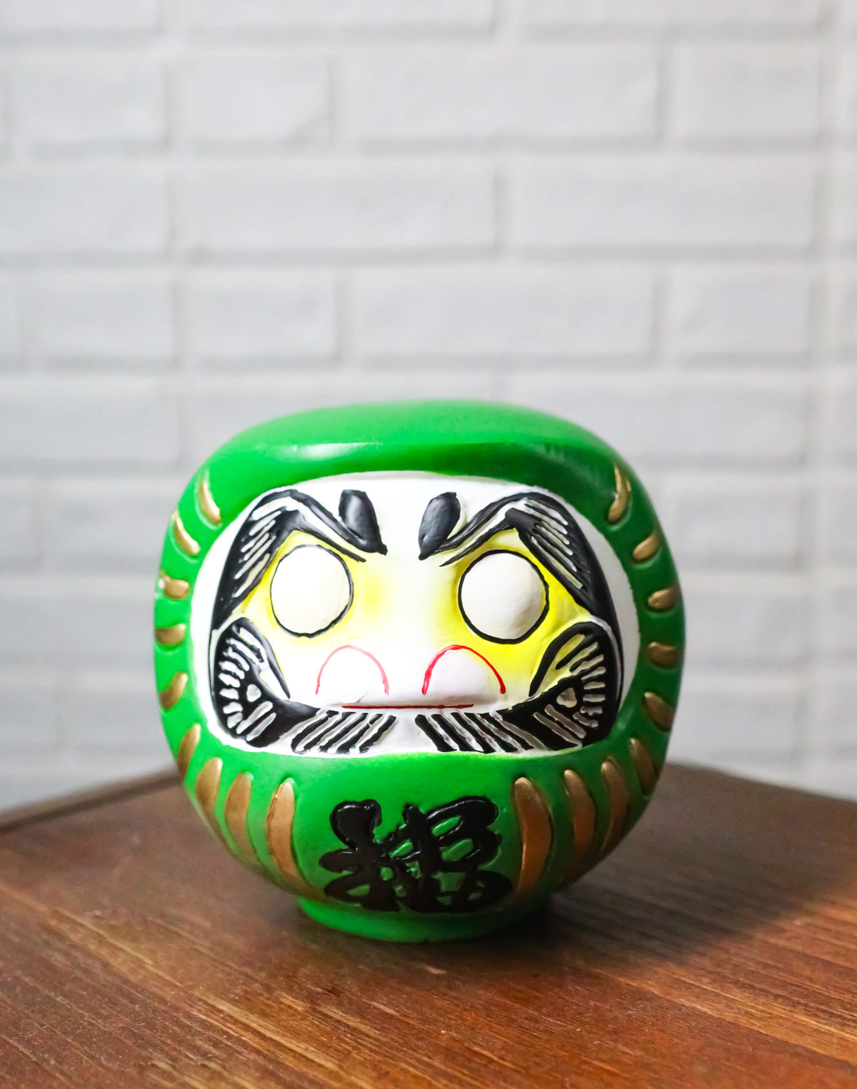 Green Talisman of Vitality Japanese Zen Daruma Figurine With Unpainted Eyes