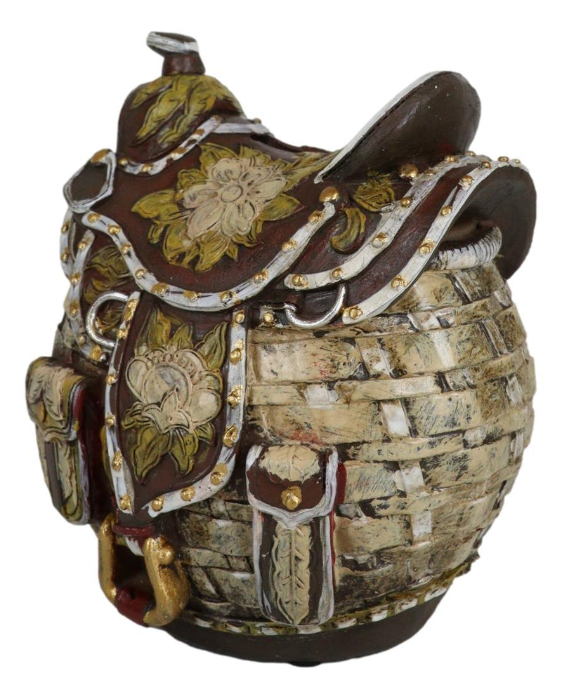 Rustic Western Brown Cowboy Horse Saddle Floral Wicker Design Coin Piggy Bank