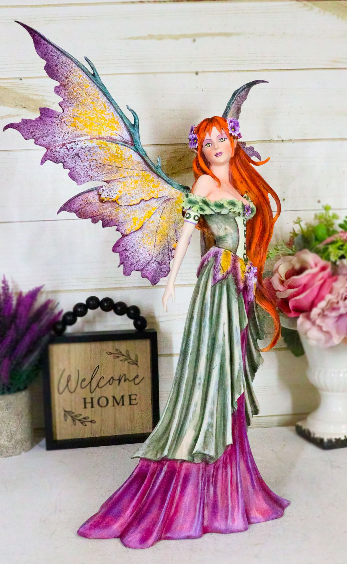 Amy Brown Large Summer Fairy Queen With Flower Adornment Statue Garden Fairies - Ebros Gift