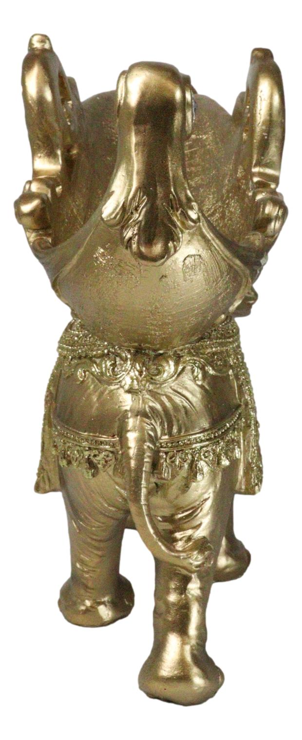 Feng Shui Golden Thai Buddha Elephant With Leaf and White Crystals Wine Holder