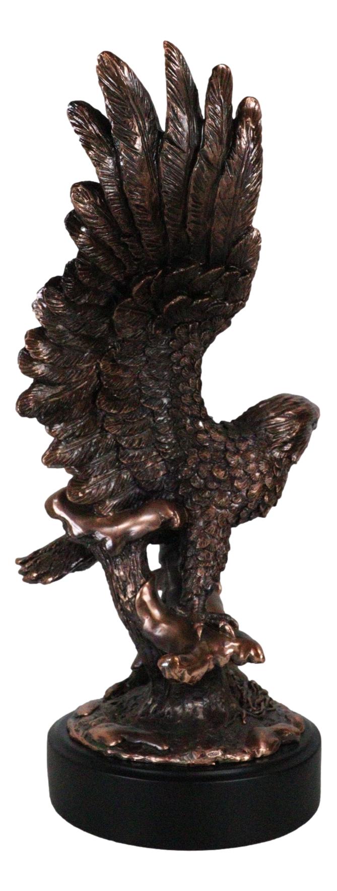 Majestic Bald Eagle With Open Wings Perching On Tree Branch Statue With Base