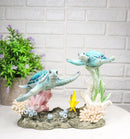 Marine Ocean Blue Sea Turtles Family With Yellow Fish And Coral Reef Figurine