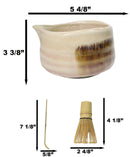 Cream Brown Brushstroke Ceramic Japanese Matcha Green Tea Bowl Whisk & Scoop Set