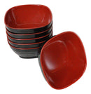 Set Of 6 Red And Black Square Ridged Small Soup Salad Rice Melamine Bowls 4.5"L