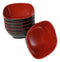 Set Of 6 Red And Black Square Ridged Small Soup Salad Rice Melamine Bowls 4.5"L