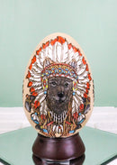 Tribal Indian Chief Wolf With Headdress Roach Egg Shaped Money Bank Figurine