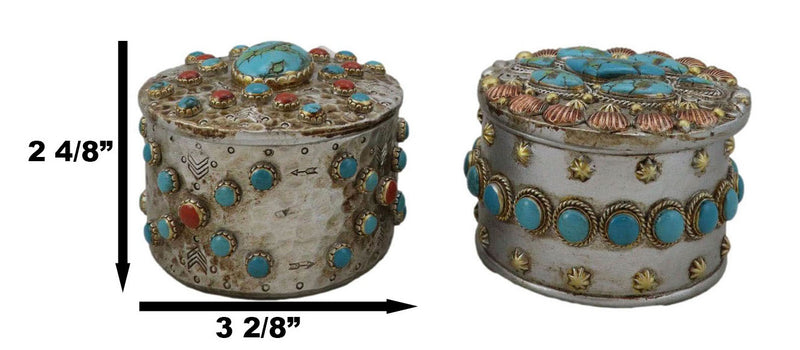 Set Of 2 Southwest Rustic Turquoise Red Rocks And Stones Vintage Trinket Boxes