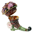 Floral Cornucopia Horn Of Plenty Pewter Austrian Crystals Trinket Jewelry Box