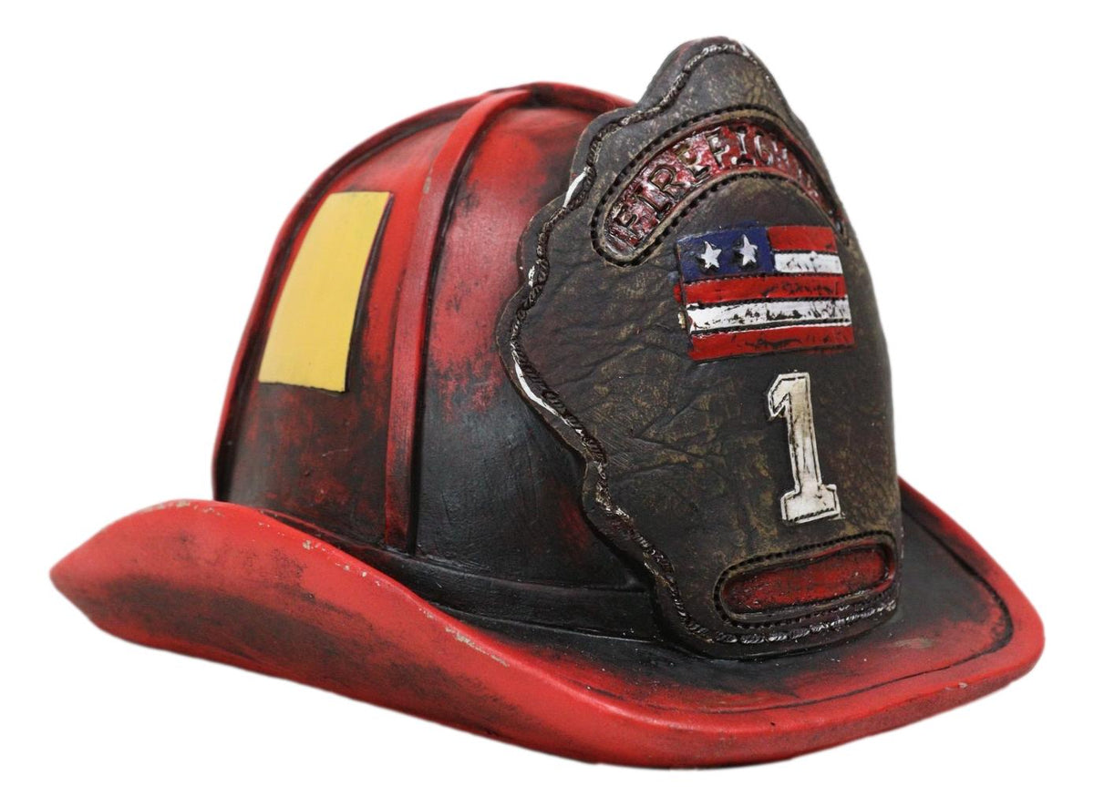 Fire Fighter Station 1 Fireman Hat With US Flag Money Coin Savings Piggy Bank - Ebros Gift