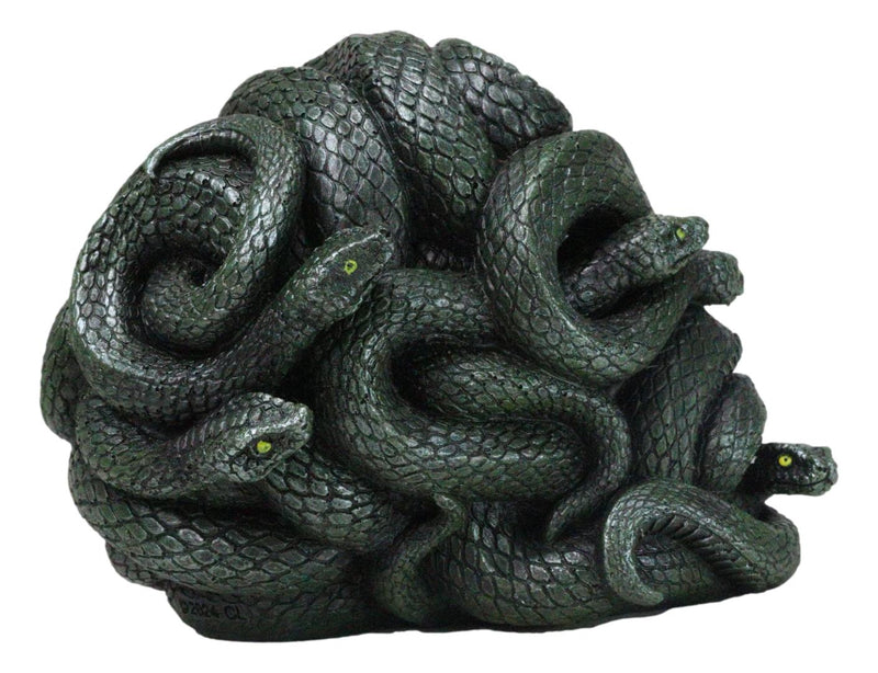 Aztec Quetzalcoatl Green Slithering Snake Serpents Cranium Skull Figurine