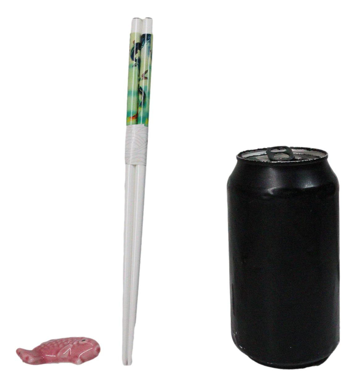 Red And Pink Auspicious Koi Fishes Set of 2 Chopsticks And Ceramic Rests Set