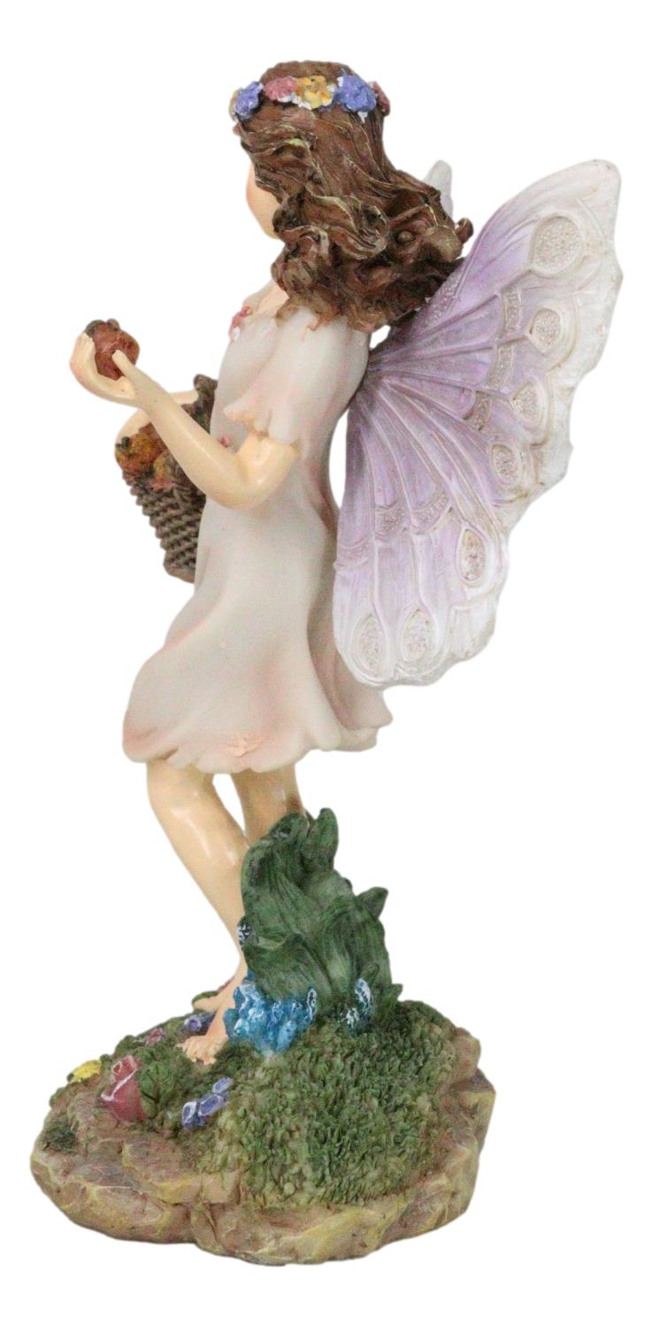 Enchanted Garden Butterfly Fairy With Floral Laurel And Apple Basket Figurine