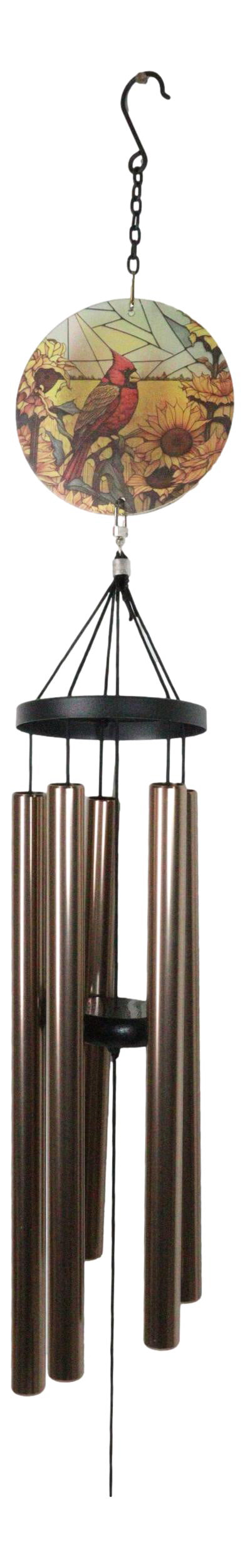 Nature Red Cardinal Bird Colorful Art Glass Hanging Wind Chime With Metal Rods