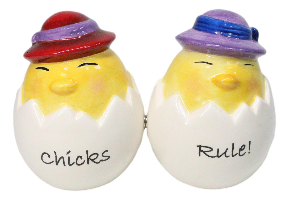 Chicks Rule Yellow Chickens Breaking Our Of Egg Salt And Pepper Shakers Set